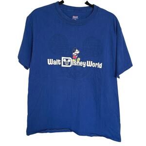 Vintage Walt Disney World Parks Mickey Mouse Blue T-Shirt Hanes Beefy Tee Large